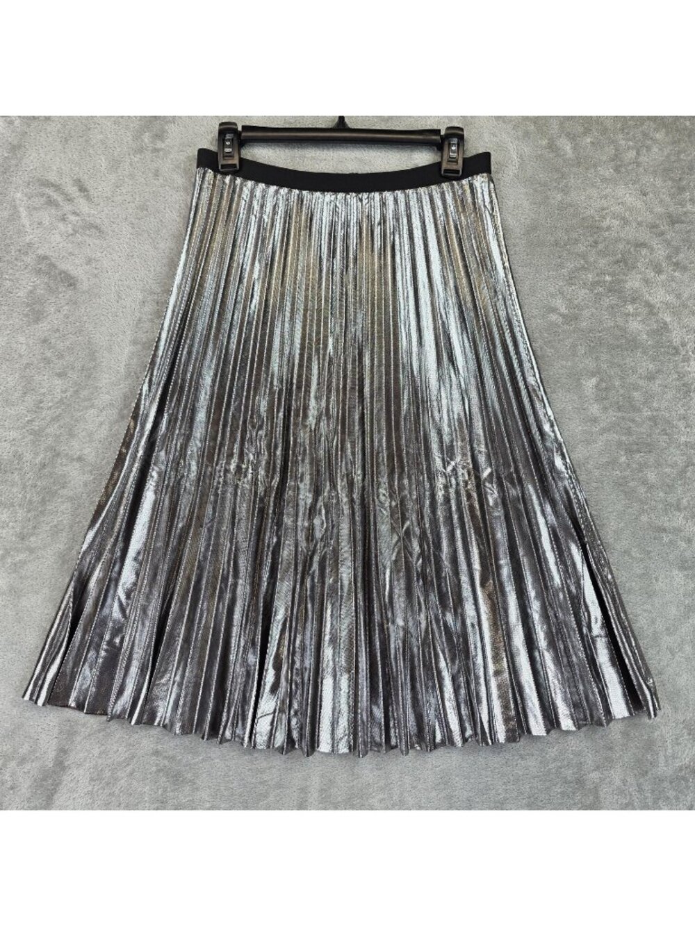Willow & Clay Skirt Womens S Silver Pleated Midi Metallic Elastic Waist Party